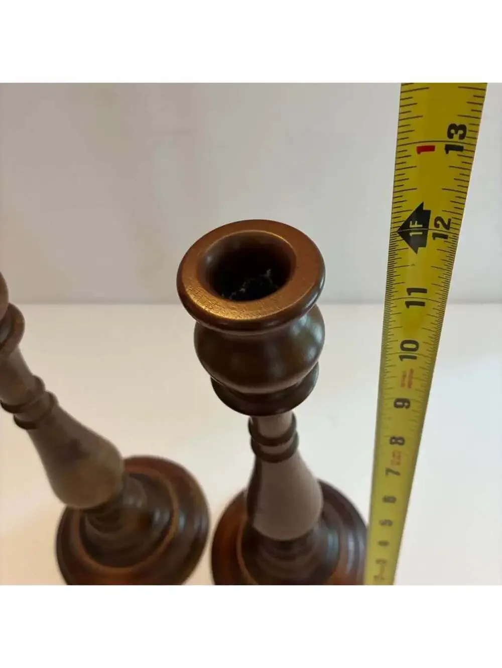 Pair Vintage Turned Wood Candlestick Holders Dark Wood Taper Candle Stands